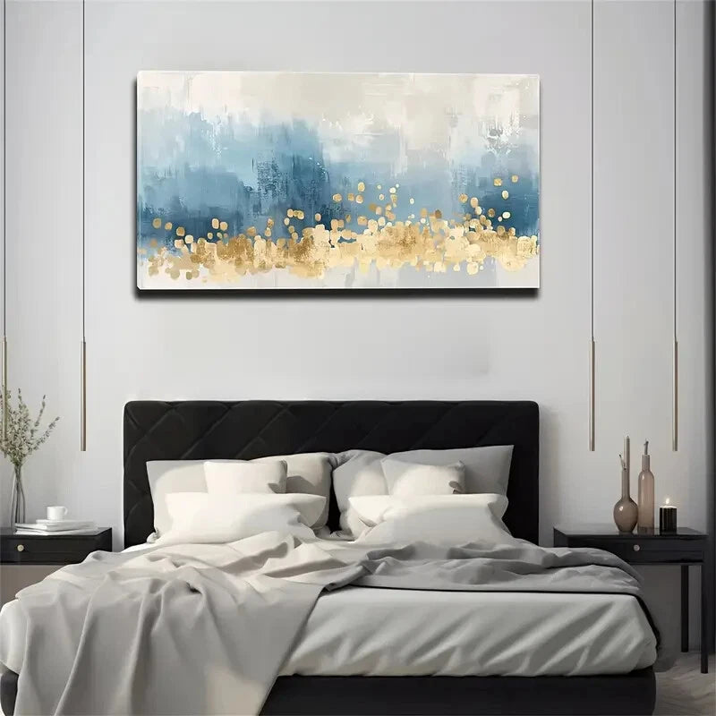 Blue & Golden Geometric Décor Wall Art Canvas Office Home Room Framed 120x60cm - Bella Home Decor