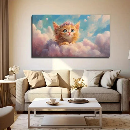 Cute Ginger Kitten On Pastel Wall Art Canvas Office Home Room Framed 120x60cm