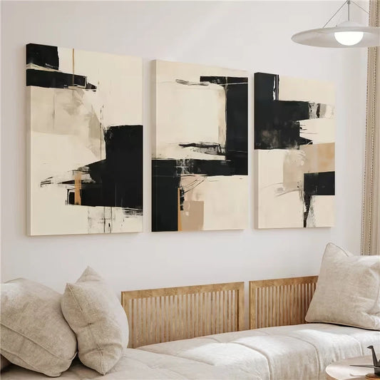 3pcs Black and Beige Abstract Modern Wall Art Set Canvas Framed 40x60cm - High Quality Print 100% Australian Made Wall Canvas Ready to Hang