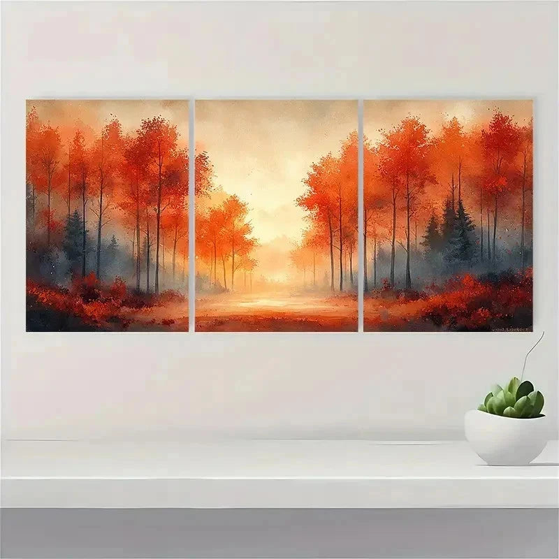 3pcs Autumn Radiance Sunlit Maple Trees Perfect Wall Art Set Canvas Framed 50x70cm - High Quality Print 100% Australian Made Wall Canvas Ready to Hang - Bella Home Decor