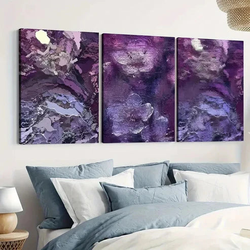3pcs Purple Flower Abstract Elegant Artistic Wall Art Set Canvas Unframed - High Quality Print 100% Australian Made Wall Canvas