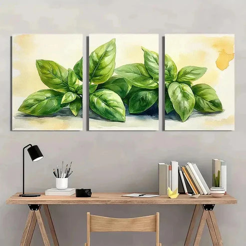3pcs Botanical Herbs Watercolor Wall Art Set Canvas Unframed - High Quality Print 100% Australian Made Wall Canvas - Bella Home Decor