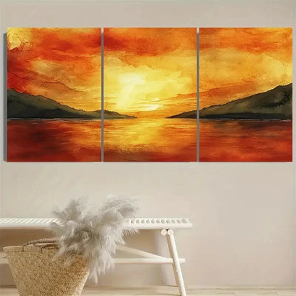 3pcs Warm Orange & Red Hues, Serene Wall Art Set Canvas Framed 60x90cm - High Quality Print 100% Australian Made Wall Canvas Ready to Hang - Bella Home Decor
