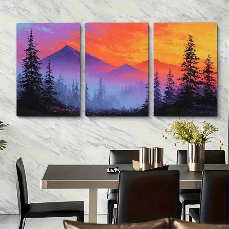 3pcs Colourful Mountain Sunrise Perfect Wall Art Set Canvas Framed 50x70cm - High Quality Print 100% Australian Made Wall Canvas Ready to Hang - Bella Home Decor