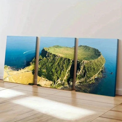 3pcs Island Seongsan Ilchulbong Modern Wall Art Set Canvas Framed 60x90cm - High Quality Print 100% Australian Made Wall Canvas Ready to Hang