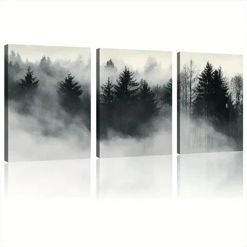 3pcs Foggy Forest Modern Landscape Prints Wall Art Set Canvas Unframed - High Quality Print 100% Australian Made Wall Canvas