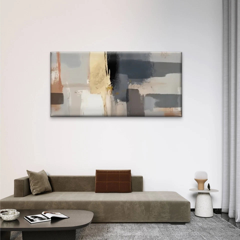 Brown And Gray Abstract Wall Art Canvas Office Home Room Framed 120x60cm