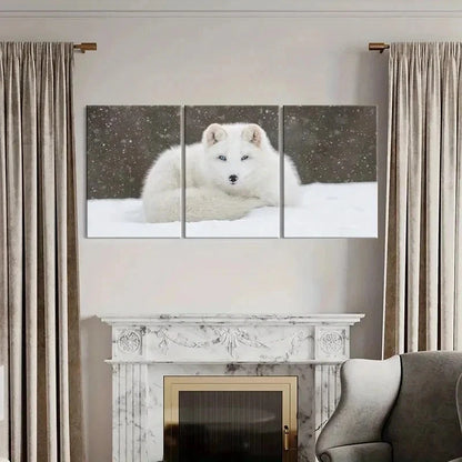 3pcs White Fox in Snow Portrait Decor Wall Art Set Canvas Framed 40x60cm - High Quality Print 100% Australian Made Wall Canvas Ready to Hang