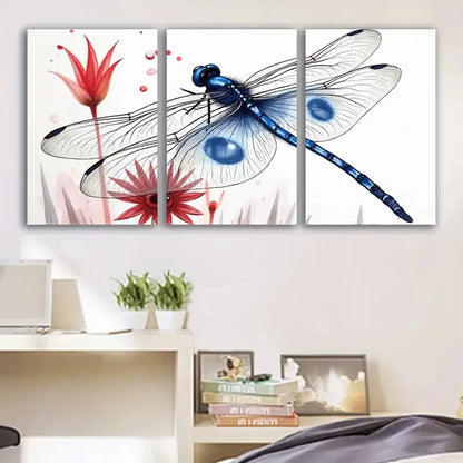 3pcs Blue Dragonfly Abstract Painting Art Wall Art Set Canvas Framed 50x70cm - High Quality Print 100% Australian Made Wall Canvas Ready to Hang - Bella Home Decor