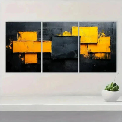 3pcs Vibrant Yellow & Black Textured BN Wall Art Set Canvas Unframed - High Quality Print 100% Australian Made Wall Canvas
