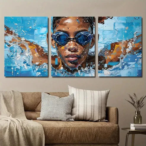 3pcs Beautiful Swimmer Painting Wall Art Set Canvas Unframed - High Quality Print 100% Australian Made Wall Canvas