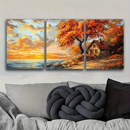 3pcs Vibrant Coastal Sunset Landscape Wall Art Set Canvas Framed 50x70cm - High Quality Print 100% Australian Made Wall Canvas Ready to Hang