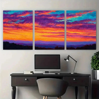 3pcs Vibrant Sky With Mountains Decor Perfect Wall Art Set Canvas Framed 50x70cm - High Quality Print 100% Australian Made Wall Canvas Ready to Hang