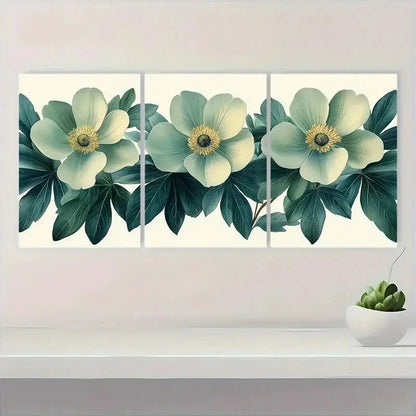 3pcs Vintage Green Botanical Floral ER  Wall Art Set Canvas Framed 50x70cm - High Quality Print 100% Australian Made Wall Canvas Ready to Hang - Bella Home Decor