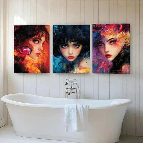 3pcs Mysterious Women Faces Vibrant Perfect Wall Art Canvas Unframed - High Quality Print 100% Australian Made Wall Canvas