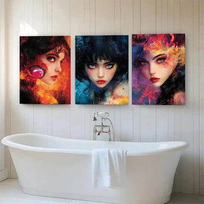3pcs Mysterious Women Faces Vibrant Perfect Wall Art Canvas Unframed - High Quality Print 100% Australian Made Wall Canvas