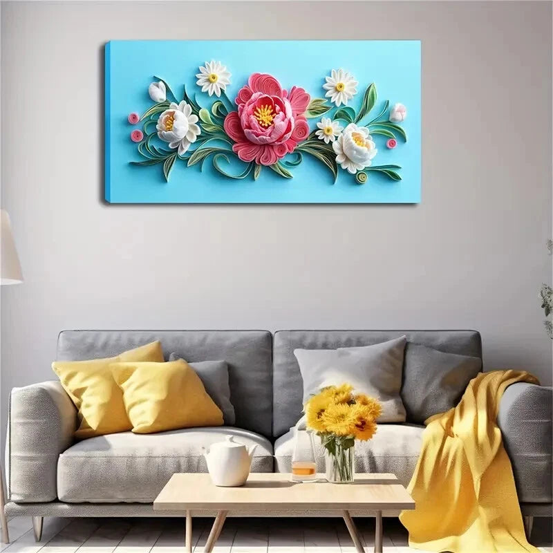 Pink And White Flower Branche Wall Art Canvas Office Home Room Framed 120x60cm - Bella Home Decor