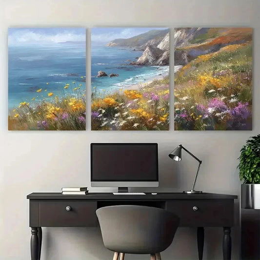 33pcs Coastal Landscape Wildflower Meadow Perfect Wall Art Set Canvas Framed 40x60cm - High Quality Print 100% Australian Made Wall Canvas Ready to Hang