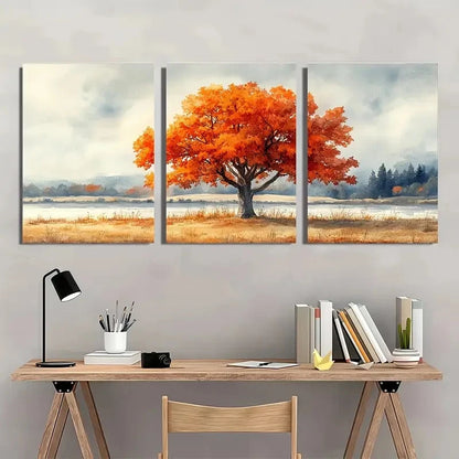 3pcs Autumn Color Art Neutral Oak Tree Perfect Wall Art Set Canvas Framed 40x60cm - High Quality Print 100% Australian Made Wall Canvas Ready to Hang - Bella Home Decor