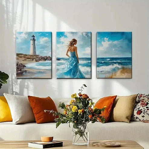3pcs Coastal Serenity Lighthouse Ocean Perfect Wall Art Canvas Unframed - High Quality Print 100% Australian Made Wall Canvas - Bella Home Decor