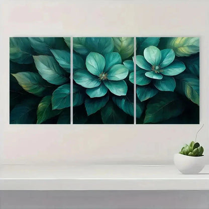 3pcs Green Floral  Teal & Blue Flowers  FG   Wall Art Set Canvas Framed 60x90cm - High Quality Print 100% Australian Made Wall Canvas Ready to Hang