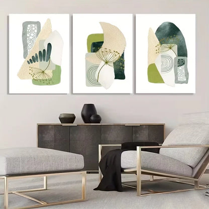3pcs Green Abstract Green & Tones  Wall Art Set Canvas Framed 40x60cm - High Quality Print 100% Australian Made Wall Canvas Ready to Hang