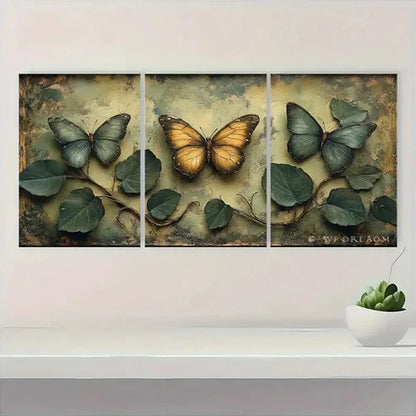 3pcs Vintage Botanical and Butterfly BG Wall Art Canvas Unframed – High Quality Print 100% Australian Made Wall Canvas
