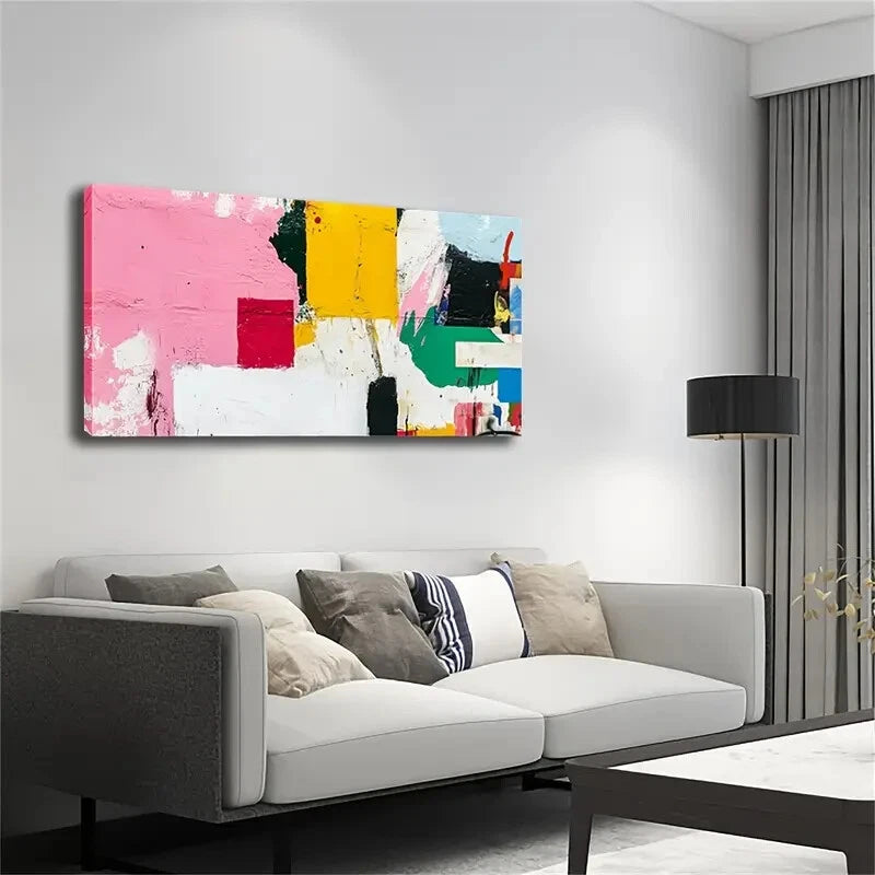 Abstract Color Block Vibcrant Wall Art Canvas Office Home Room Framed 120x60cm - Bella Home Decor