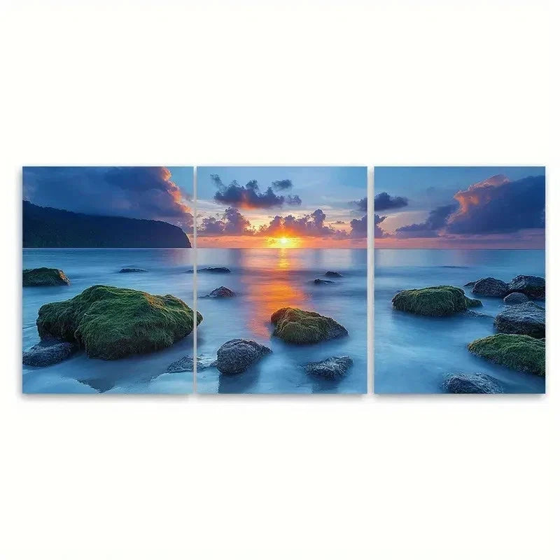 3pcs Long Exposure Seascape At GY Wall Art Set Canvas Framed 60x90cm - High Quality Print 100% Australian Made Wall Canvas Ready to Hang