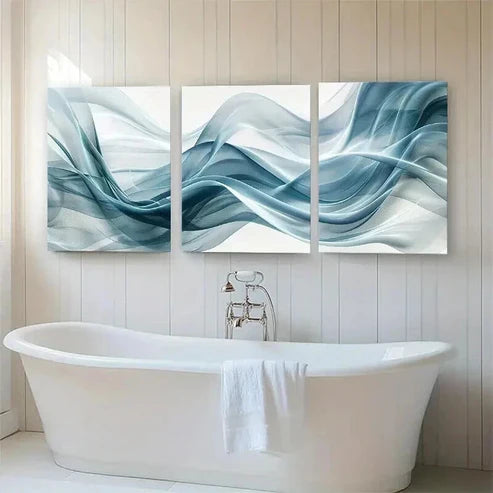 3pcs Abstract Wave Flowing Blue White Wall Art Canvas Unframed - High Quality Print 100% Australian Made Wall Canvas - Bella Home Decor