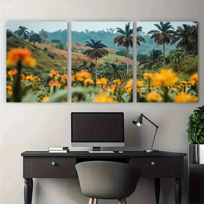 3pcs Ghana Travel Botanical Decor Perfect Wall Art Set Canvas Framed 50x70cm - High Quality Print 100% Australian Made Wall Canvas Ready to Hang - Bella Home Decor
