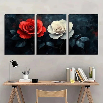 3pcs Dark Background with Red & White Roses Wall Art Canvas Unframed - High Quality Print 100% Australian Made Wall Canvas - Bella Home Decor