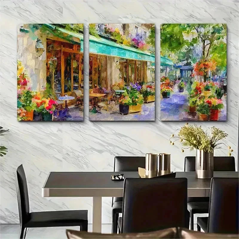 3pcs Flower Shop On Paris Street Perfect Wall Art Set Canvas Framed 50x70cm - High Quality Print 100% Australian Made Wall Canvas Ready to Hang - Bella Home Decor