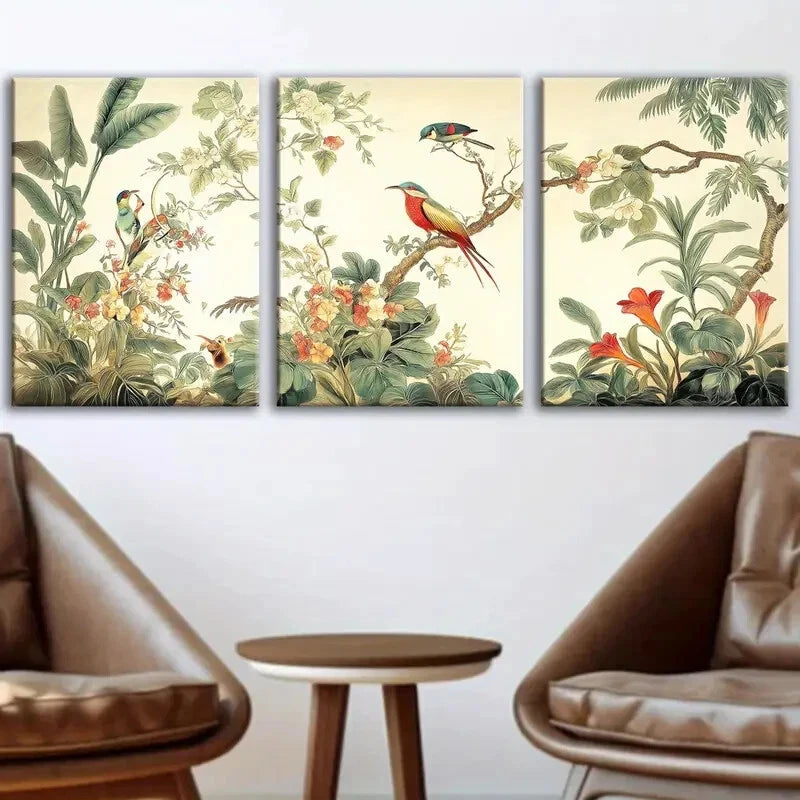 3pcs Vibrant Abstract Flowers Birds Perfect Wall Art Set Canvas Framed 40x60cm - High Quality Print 100% Australian Made Wall Canvas Ready to Hang - Bella Home Decor