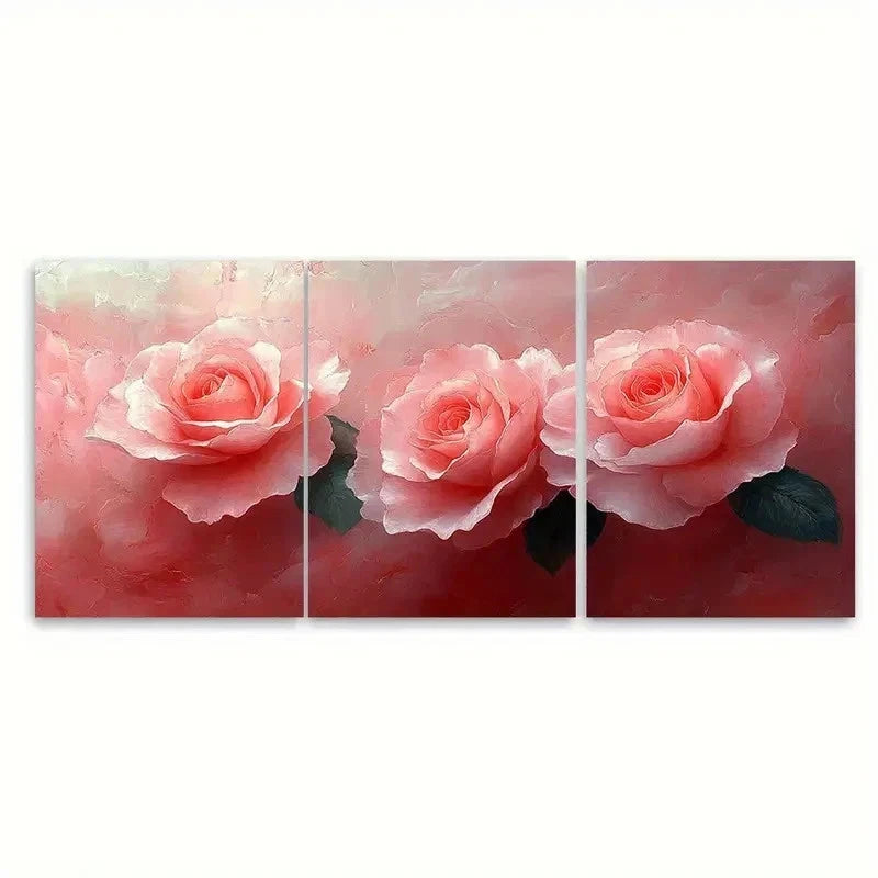 3pcs Pink Floral Illustrated Roses FG   Wall Art Set Canvas Framed 60x90cm - High Quality Print 100% Australian Made Wall Canvas Ready to Hang - Bella Home Decor