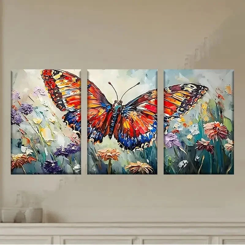 3pcs a painting of a butterfly on a flower Wall Art Set Canvas Framed 60x90cm - High Quality Print 100% Australian Made Wall Canvas Ready to Hang - Bella Home Decor