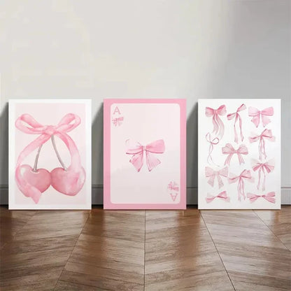 3pcs Trendy Pink Bows Wall Art Set Canvas Unframed - High Quality Print 100% Australian Made Wall Canvas
