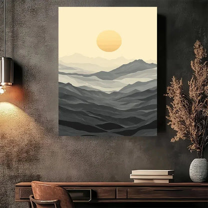 Beautiful Abstract Mountain Sunset Vintage Painting 40x60cm Metal Print Ready to Hang - Bella Home Decor