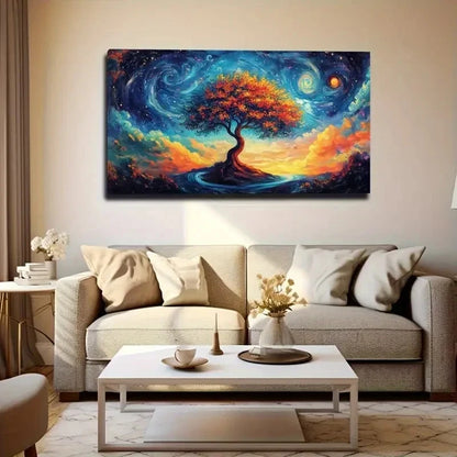 Dreamy Galaxy Tree With Orange Wall Art Canvas Office Home Room Framed 120x60cm