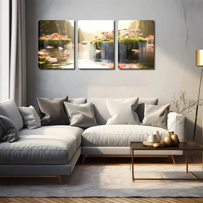 3pcs Waterfall & Green Island Décor Perfect Wall Art Set Canvas Framed 40x60cm - High Quality Print 100% Australian Made Wall Canvas Ready to Hang - Bella Home Decor