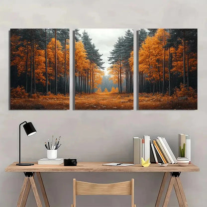 3pcs Serene Pine Tree Forest Autumn Metal Print Ready to Hang Art - Bella Home Decor