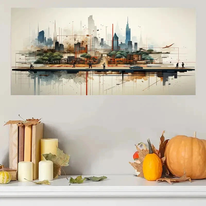 Vibrant Cityscape Skyscrapers Wall Art Canvas Office Home Room Framed 120x60cm