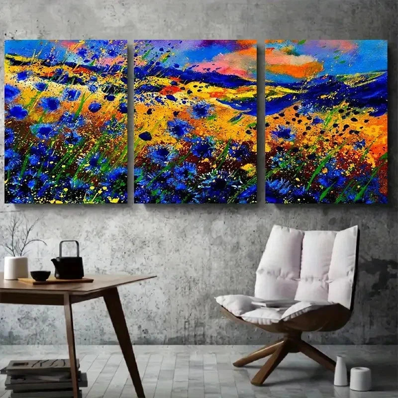 3pcs Bold Blue & Yellow Nature Inspired Metal Print Ready to Hang Art - Bella Home Decor