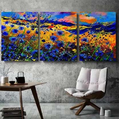 3pcs Bold Blue & Yellow Nature Inspired Metal Print Ready to Hang Art - Bella Home Decor