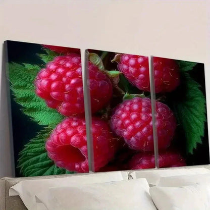3pcs Raspberries Fruit Style Wall Art Set Canvas Framed 40x60cm - High Quality Print 100% Australian Made Wall Canvas Ready to Hang
