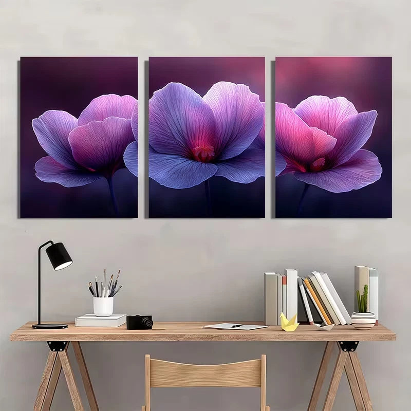 3pcs Cyclamen Flower Vibrant Purple & Pink Wall Art Set Canvas Framed 60x90cm - High Quality Print 100% Australian Made Wall Canvas Ready to Hang - Bella Home Decor