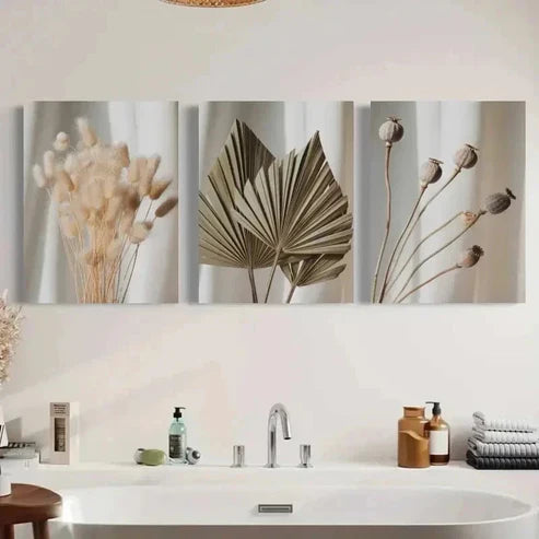 3pcs Dried Flowers, Pampas Grass  Wall Art Set Canvas Unframed - High Quality Print 100% Australian Made Wall Canvas - Bella Home Decor