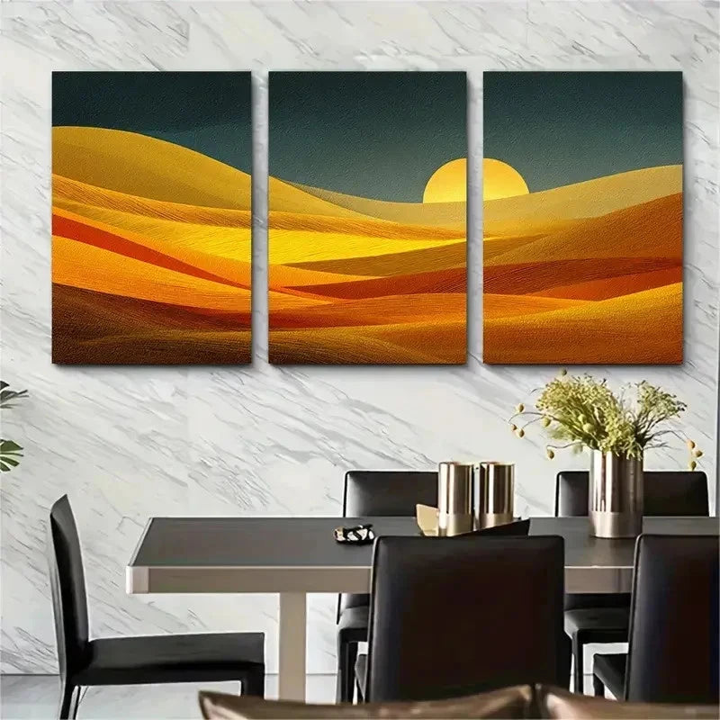 3pcs Modern Sun Perfect Abstract Desert Prefect Wall Art Set Canvas Framed 50x70cm - High Quality Print 100% Australian Made Wall Canvas Ready to Hang