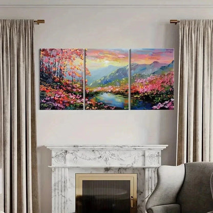 3pcs Mountain Landscape Colorful Trees Serene Wall Art Set Canvas Framed 40x60cm - High Quality Print 100% Australian Made Wall Canvas Ready to Hang - Bella Home Decor