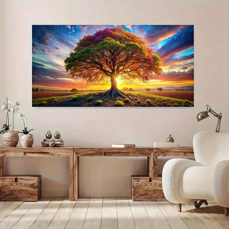 Colorful Tree sunset sky  wall canvas office home room framed 120x60cm - Bella Home Decor